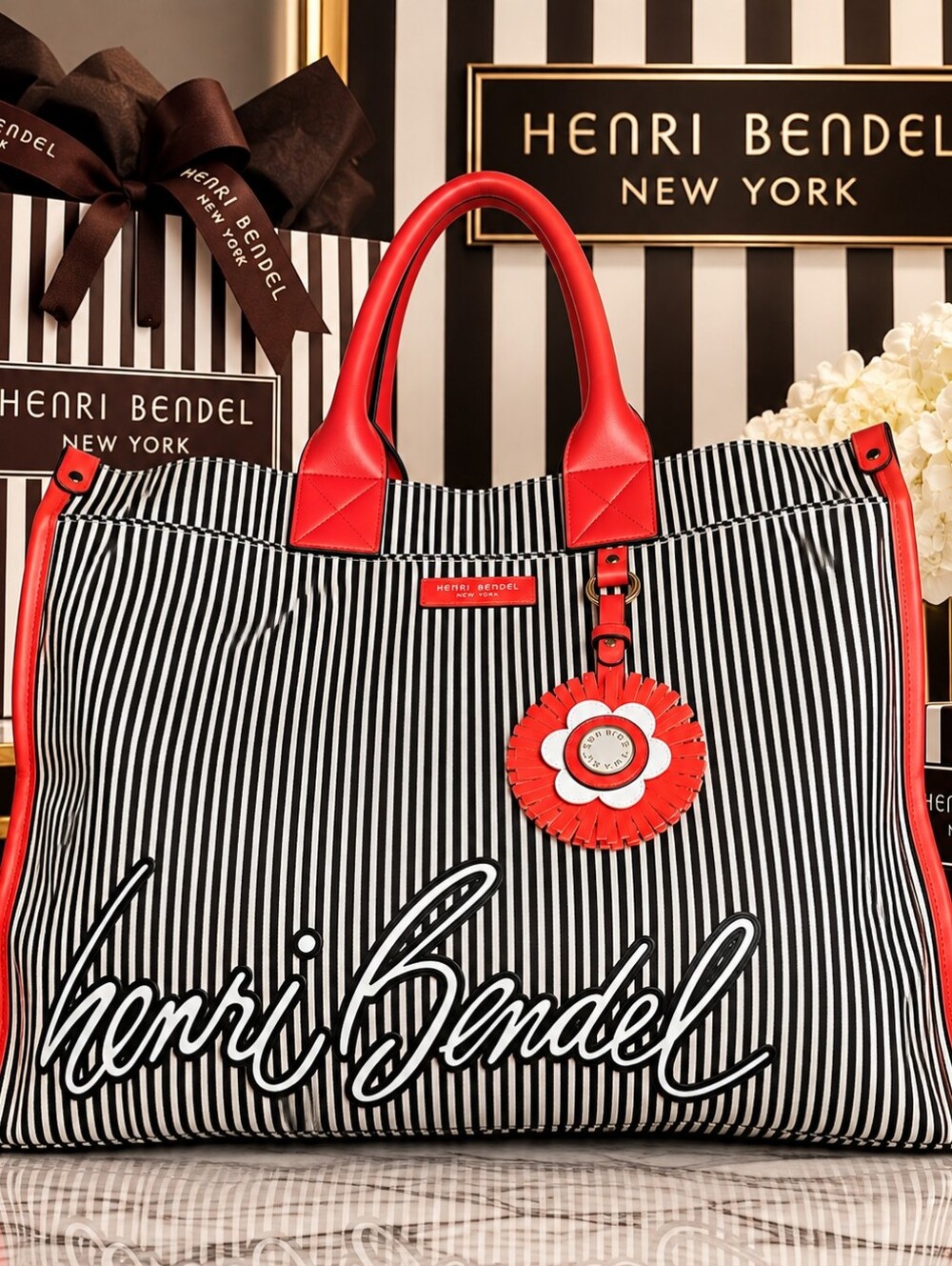 Henri Bendel Striped Canvas Magazine Tote Bag PLC